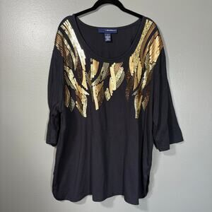 Denim 24/7 Vintage 80's Luxury Gold Sequin Glam Top - 1X - Women's Plus Size